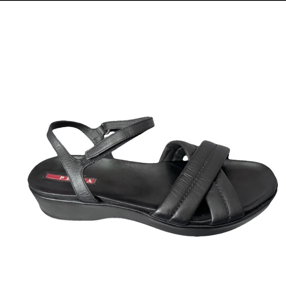 PRADA Sport Black Leather CrissCross
Linea Rossa Platform Sandal 38 8 7.5